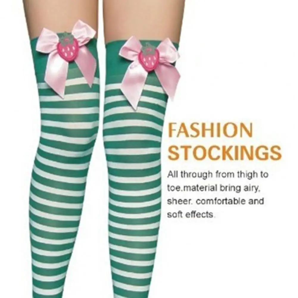 Holiday Socks Colorful Retro Christmas Stockings with Bow Decor for Performances Cosplay Anti-slip Long Socks for Dress Skirt