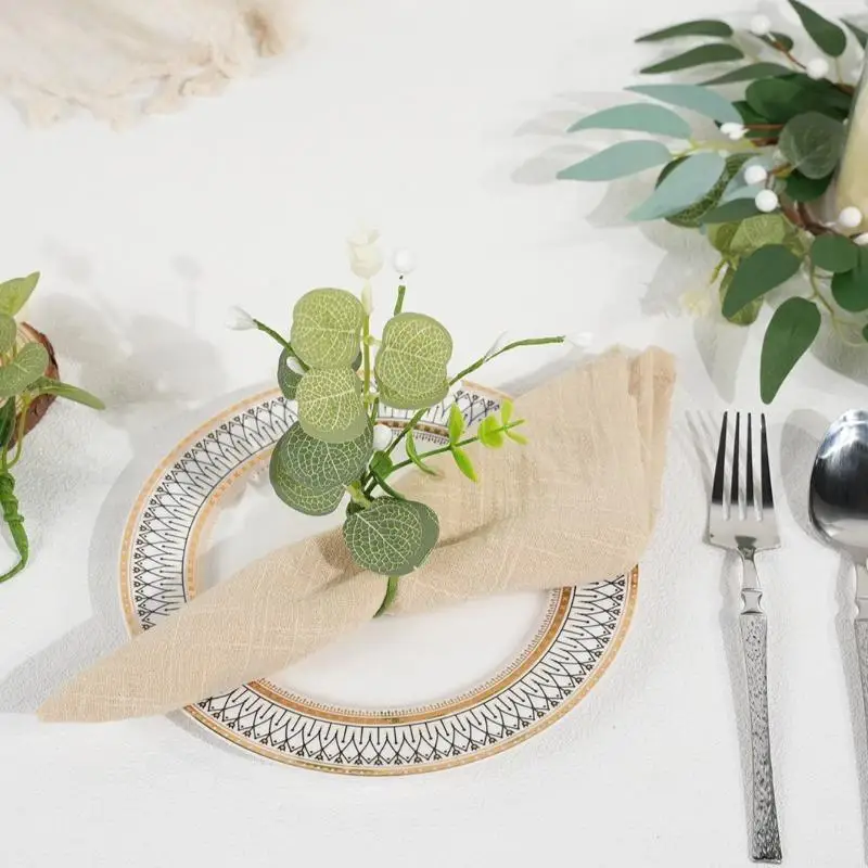 2Pcs Artificial Eucalyptus Green Napkin Rings Floral Rustic Wedding Party Table Centerpieces Valentine's Day Home Dining Decor