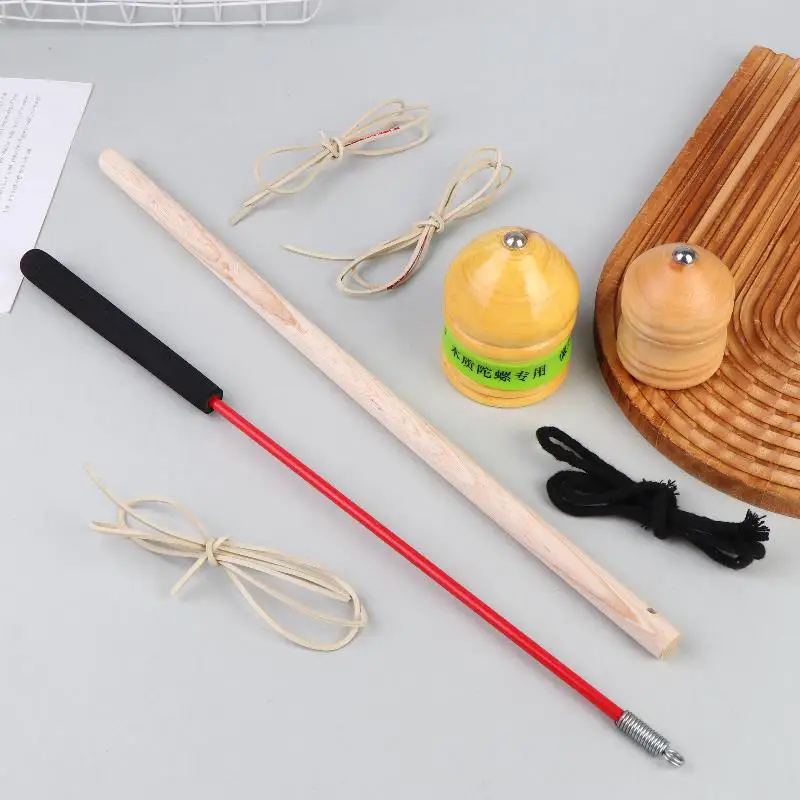 

Wooden Spinning Top Toy Complete Set Classic Outdoor Game for Kids Adults Family Games Entertainment Traditional Toy Gift