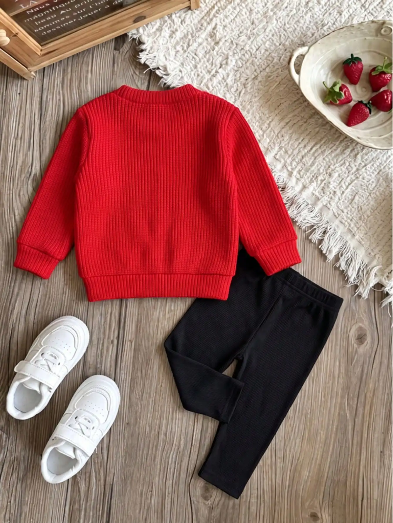 Lovely Toddler Girl 3D Fruit Apparel Knit Cardigan & Leggings Set