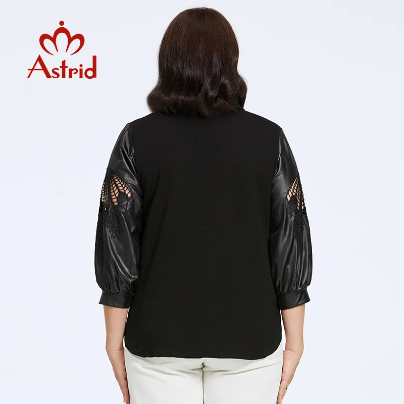 Astrid Women\'s Shirt 2023 Long Sleeve Cut Out Plus Size Pu Leather Top Woman Clothes Fashion Stitching Design Female Tee Shirt