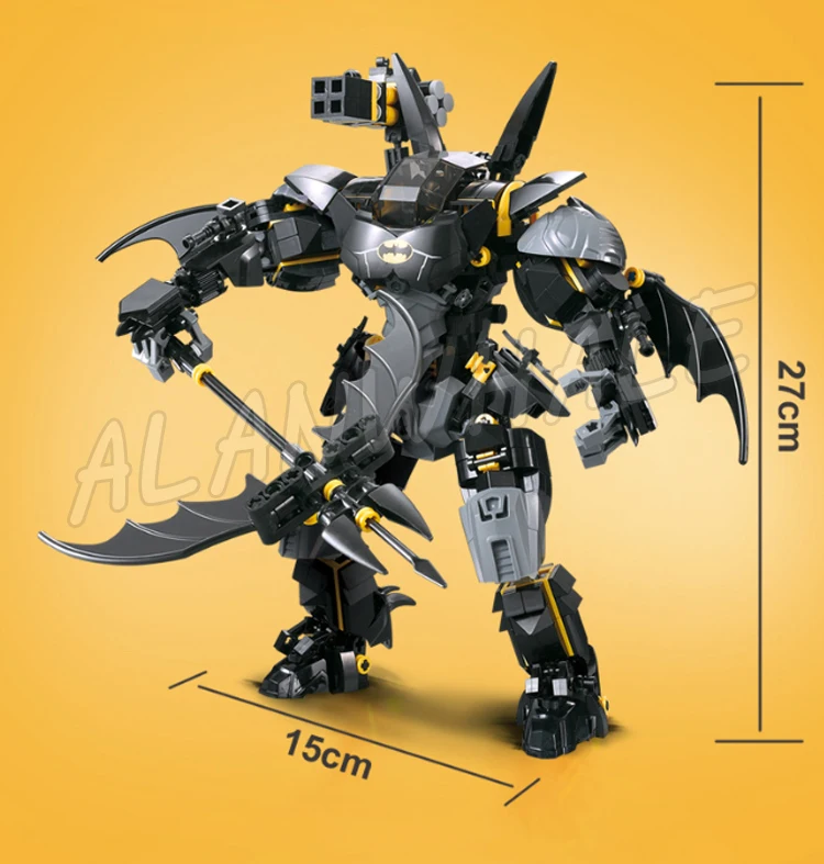 Super Fighter BatMech Building Blocks Toy, Articulações Robô Preto, Plataforma de Garagem Móvel, Compatível com o Modelo 7143, 1181Pcs