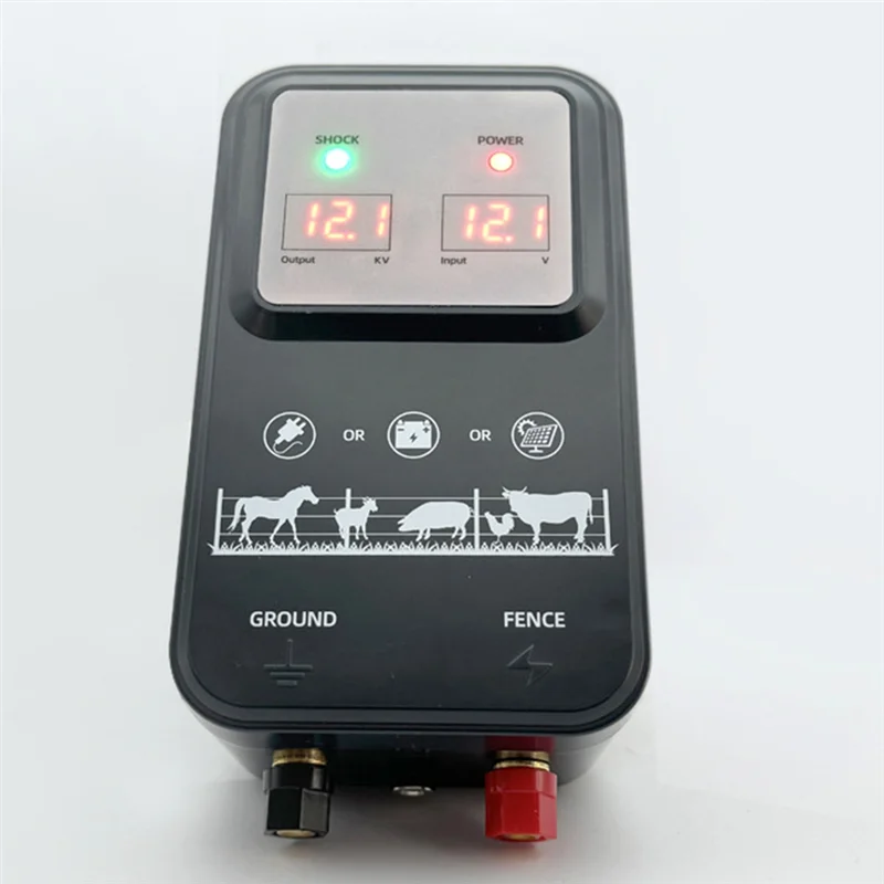 A74E-LCD Voltage Display Electric Fence 10KM Controller Tool Insulators For Poultry For Livestock Sheep Cattle US Plug