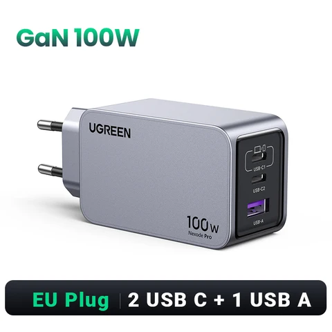 UGREEN 100 Вт GaN Зарядное устройство USB C Зарядное устройство QC4.0 3.0 Быстрая зарядка для ноутбука Macbook Tablet PD Быстрое зарядное устройство для iPhone 16 15 14 Pro