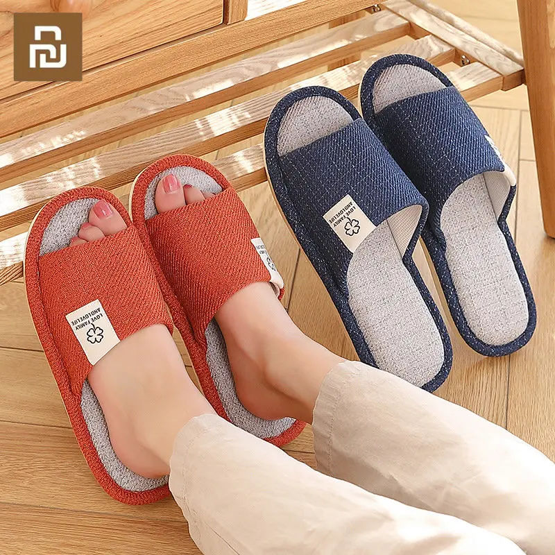 Youpin Flax Home Slippers Summer Indoor Sandals Women's Couple Non-slip Soft Sole Shoes Foam Bottom Men's Floor Flip Flops