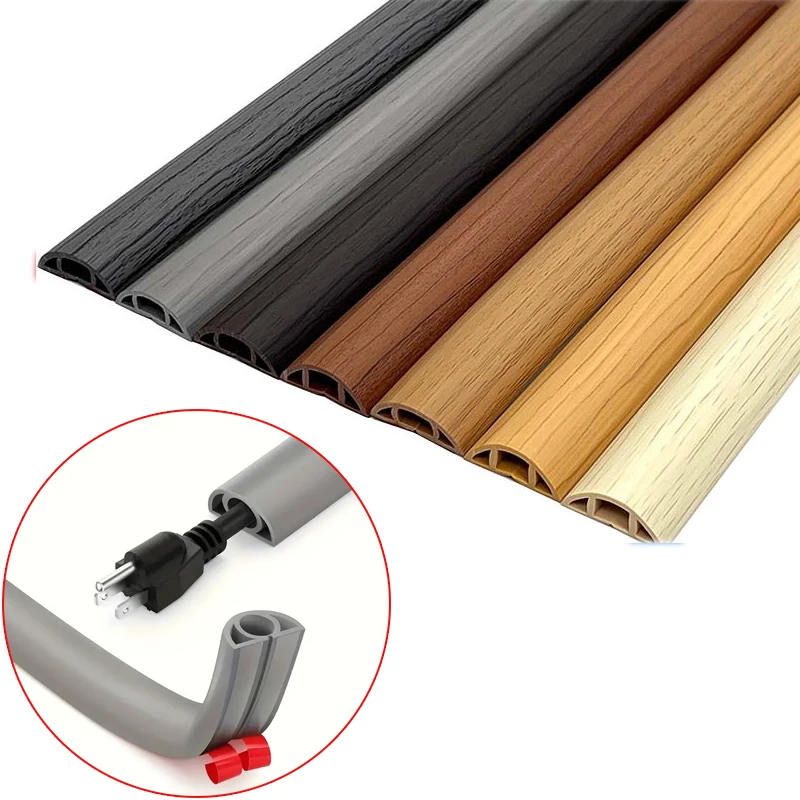 3M PVC Cable Cover Self-Adhesive Floor Wire Protector Anti-Trip Cord Hider Organizer Wood Grain Floor Cable Duct for Home Office