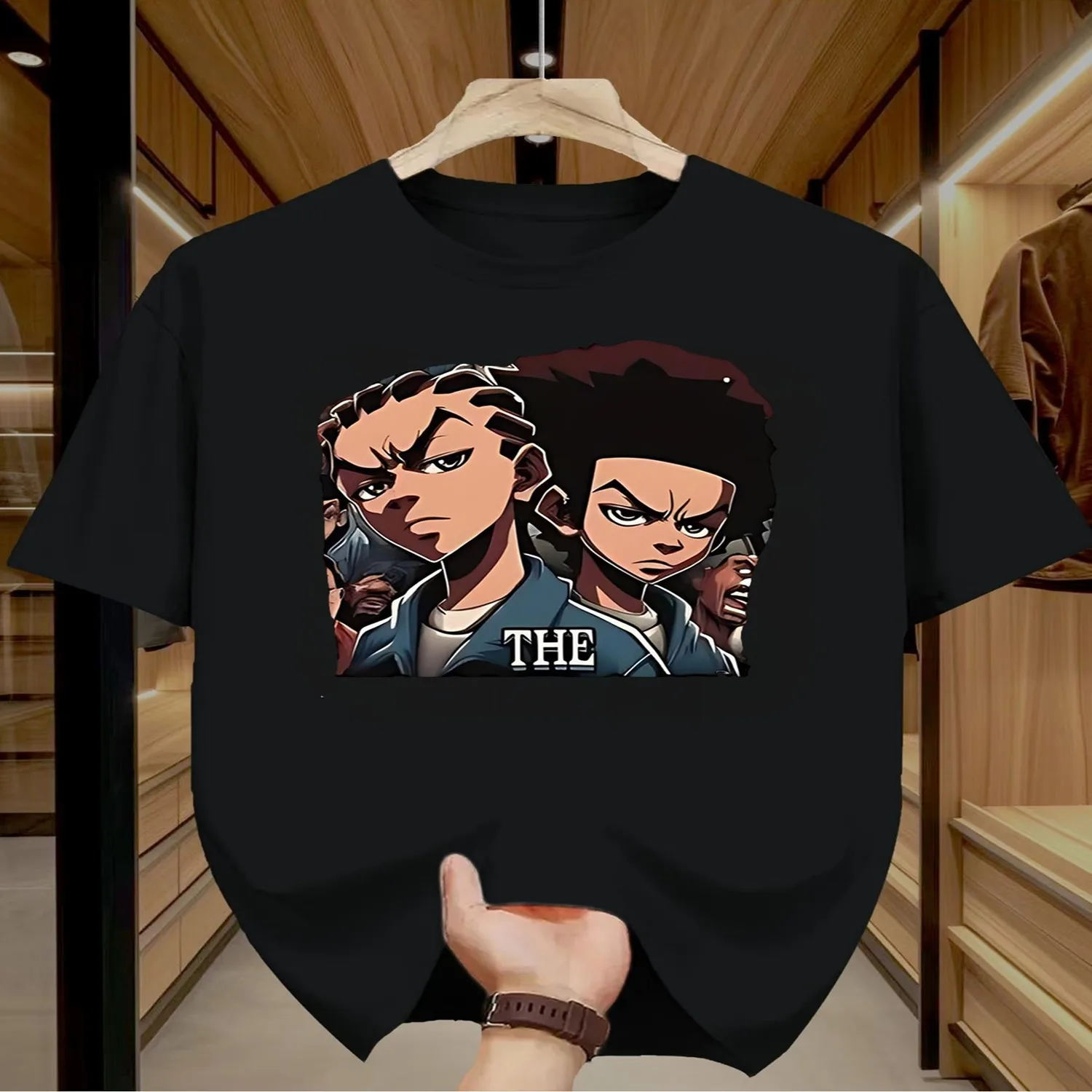 Hip-Hop Animation Double Heroes Back Print T-Shirt, Fashion Quick-Dry Men'S Casual Round Neck Short Sleeve Tee, Retro Trendy Design, Comfortable Breathable Fabric, Summer Versatile Casual Top Men Graphic Tee, Weekend Casual Top