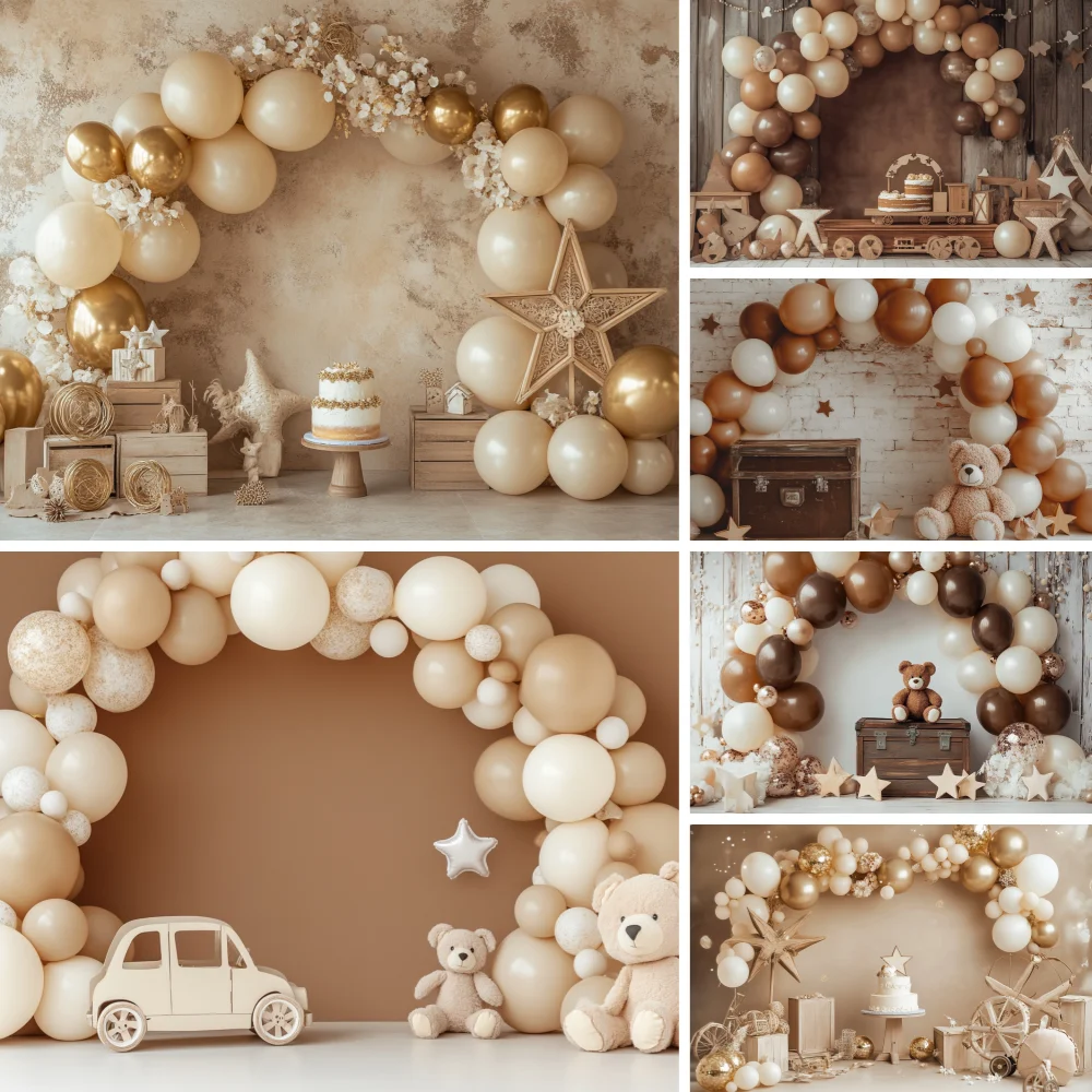 

One Year Old Baby Birthday Backdrop Toys Bear White Balloons Children Portrait Photography Background Kids Baby Shower Banner