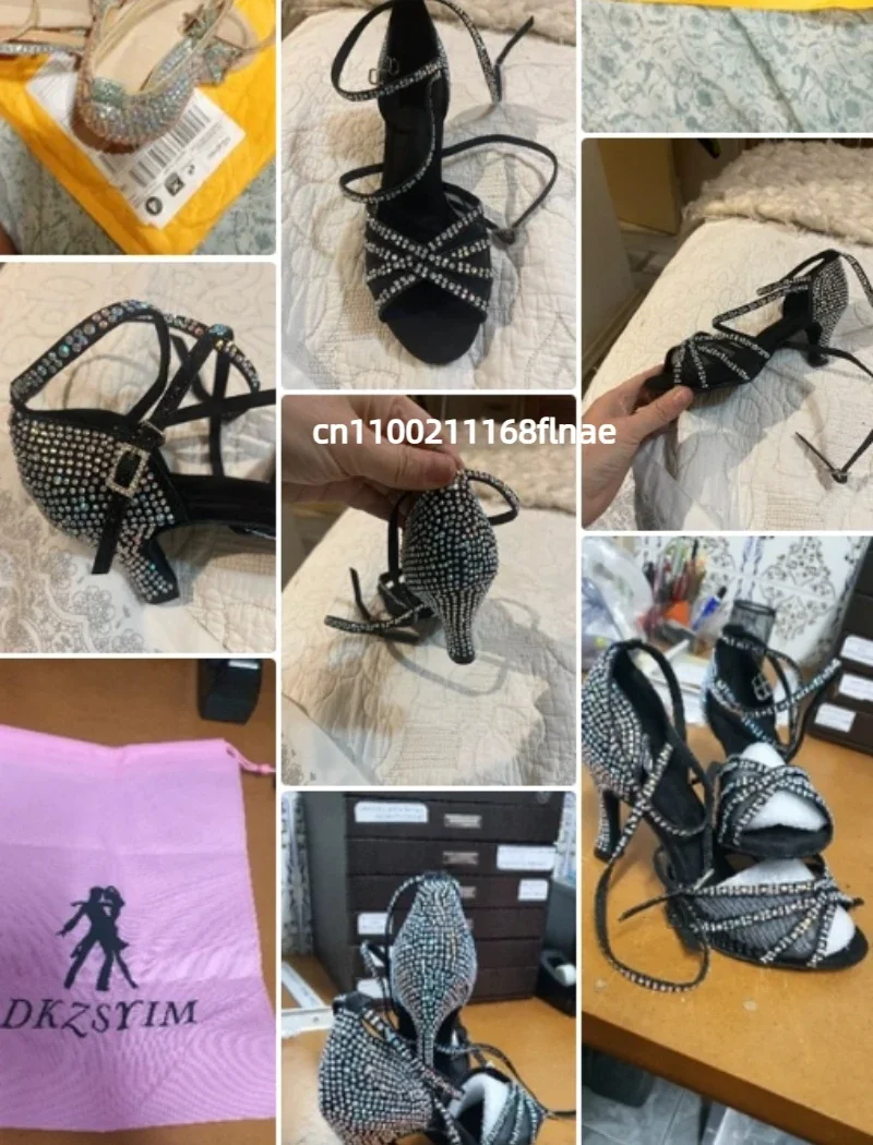 Lateinamerikanische Tanzschuhe für Damen, professionell, mit Diamantbesatz, hoher Absatz, weiche Sohle, für den Innenbereich, zum Üben und für Auftritte im Ballsaal. – Detail 3