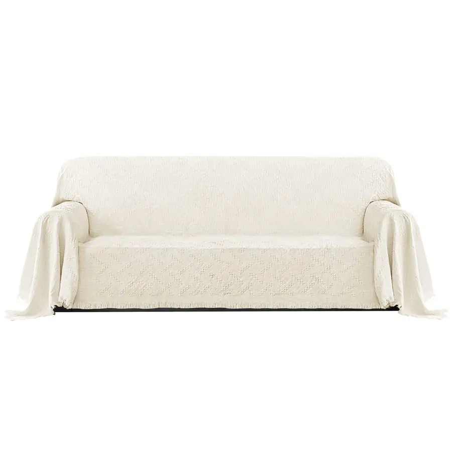 

Geometric Jacquard Throw Sofa Cover Textured Soft Washable Decorative Couch Covers for 3 Cushion Couch, Throw Cover with Tassels