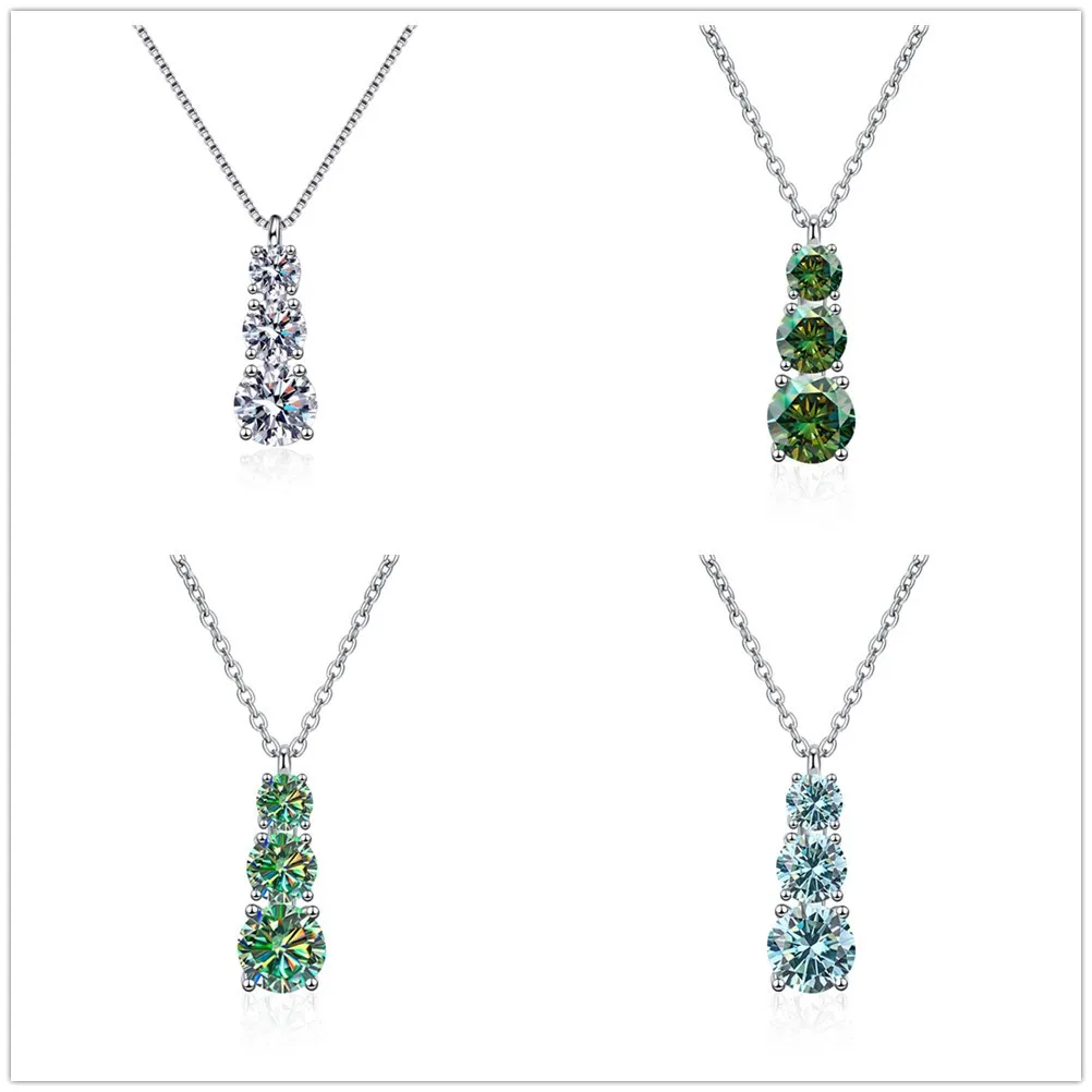 

1,8 карат 3 камня синий зеленый белый цвет Муассанит Подвеска Ожерелье для очаровательной леди с сертификатом серебра 925 пробы ювелирные изделия подарок
