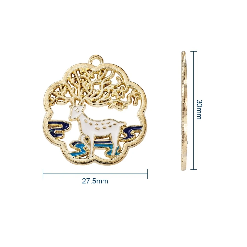 20Pcs 5Styles Chinese Classical Style Golden Plated Cat Carp Fish Sika Deer Flower Enamelled Charms for DIY Crafting Accessories