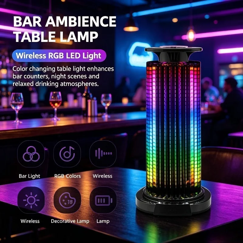Touch Sensor RGB Desk Lamp, Rechargeable Wireless LED Color Changing Table Light for Bedroom Bar Hotel Ambience Lighting