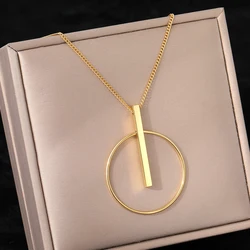 Stainless Steel Necklaces Minimalist Circle Sticks Pendants Popular Street Girl Choker Clavicle Chain Necklace For Women Jewelry