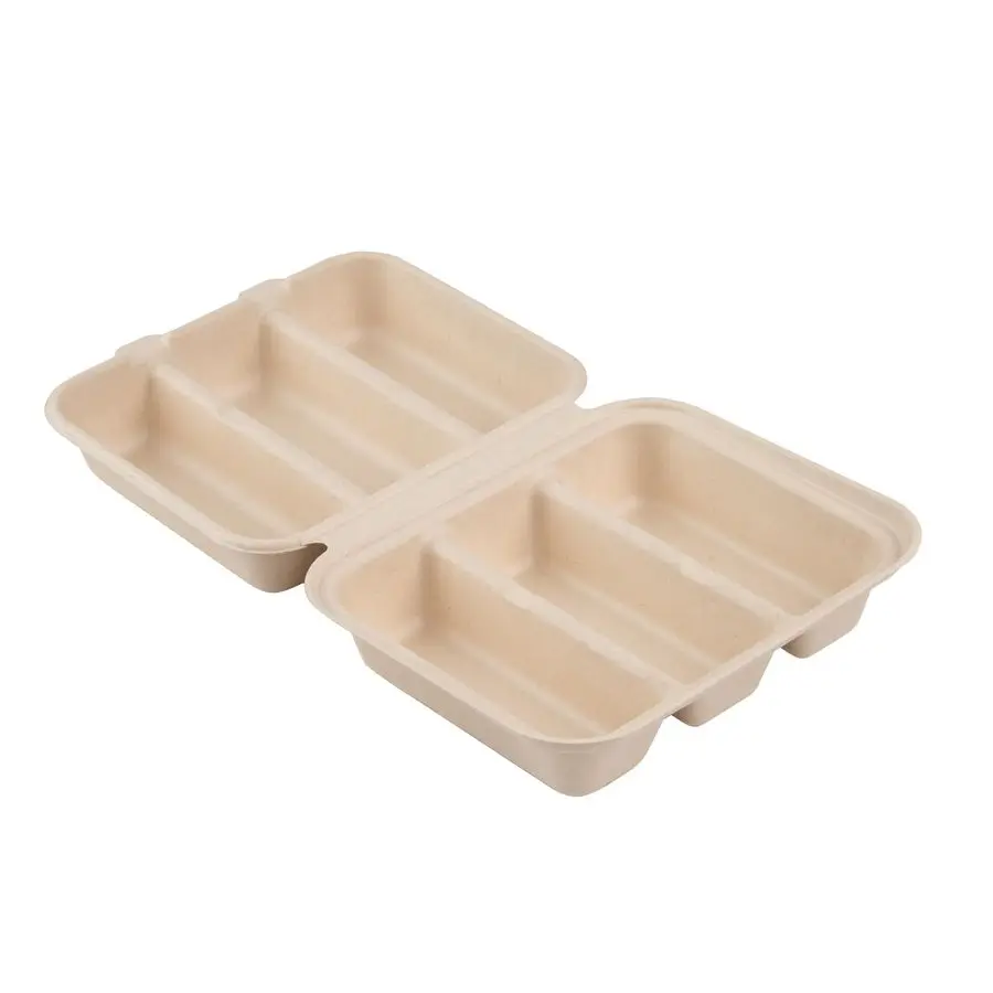 

Безопасные контейнеры-раскладушки для тако размером 8 x 7,2 x 3,5 дюйма, 100 контейнеров для тако без добавления PFAS Компостируемые для дома, 3 отделения, крафт-башки