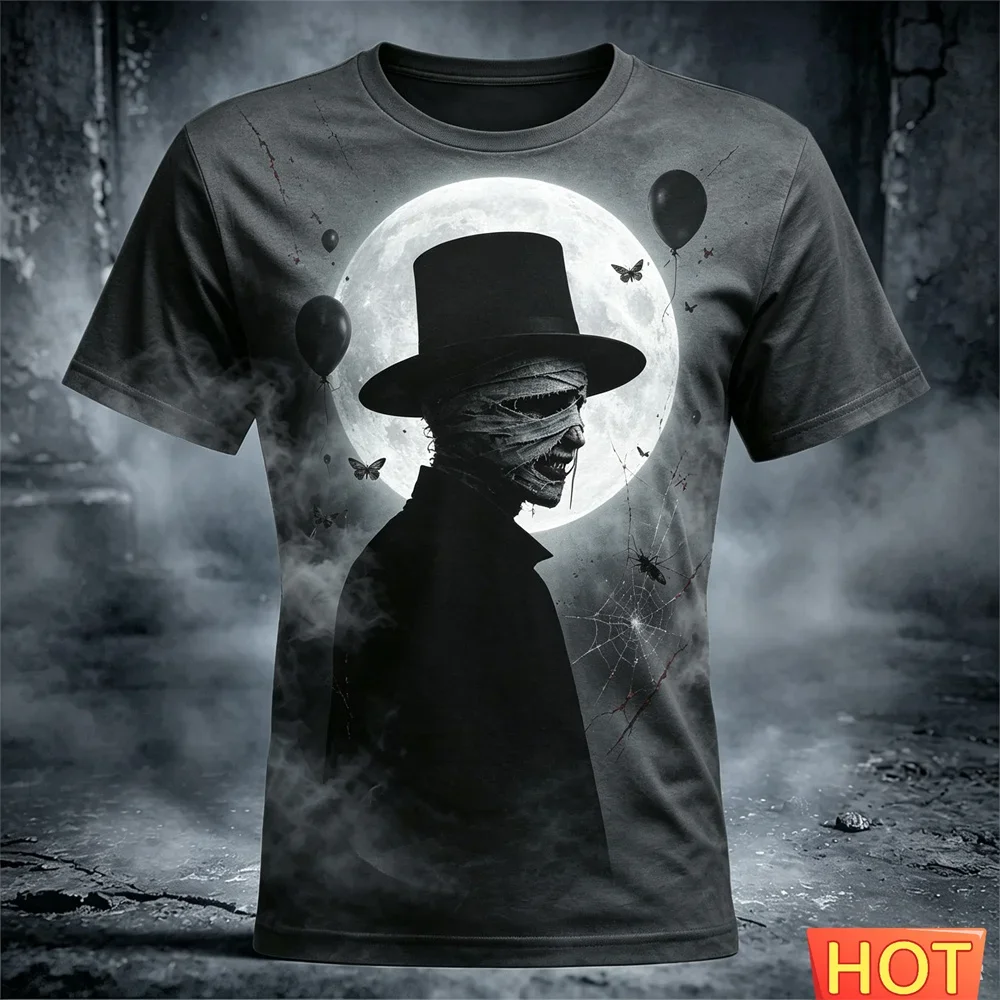 Vintage Men's Mummy 3D Evil Monster Print T‑Shirt Bloody Horror Dark Smoke Graphic Short Sleeve Halloween Street Tee Tops
