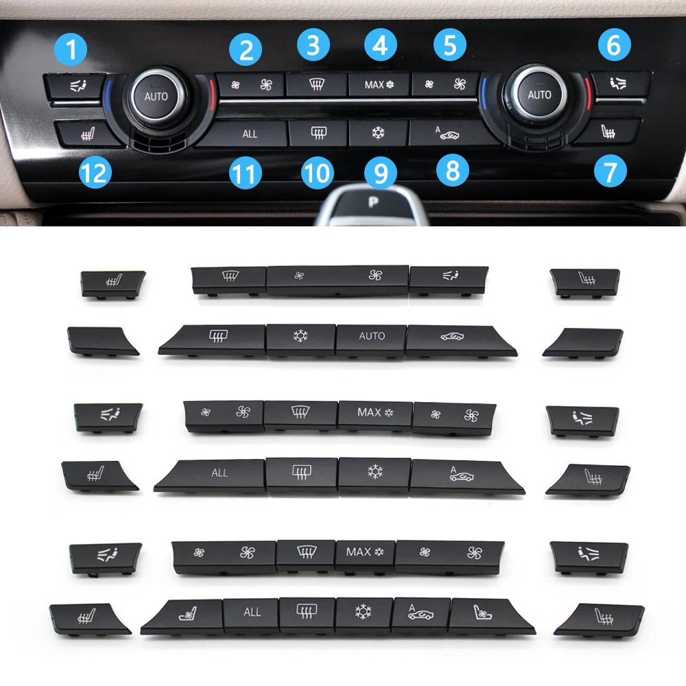 

11/12/14pcs Dashboard Air Conditioner AC Button Heater Switch Cover For BMW 5 6 7 Series X5 X6 F10 F18 F06 F12 F01 F02 F15 F16