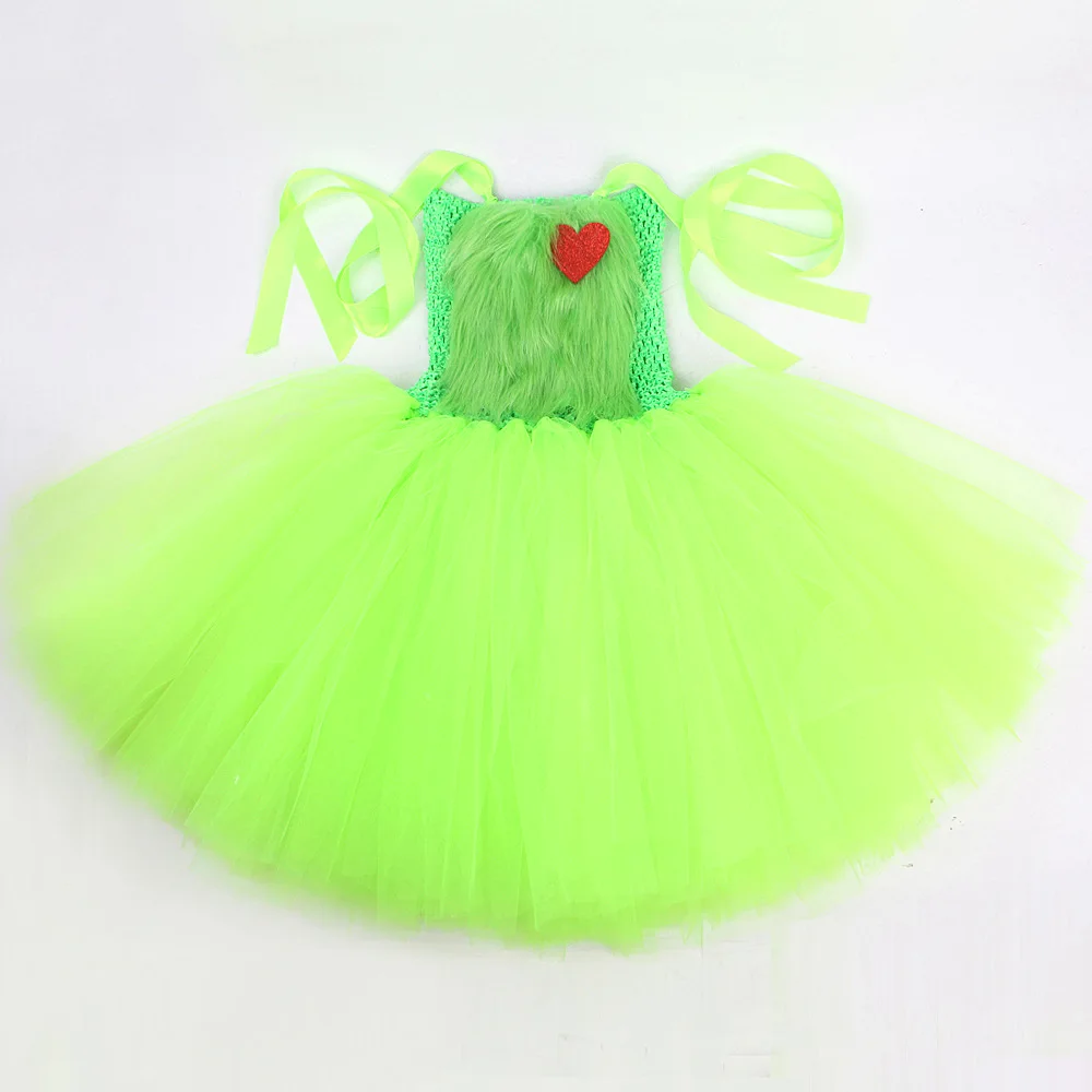 Green Santa Claus Tutu Dress Girls Christmas Holiday Costumes Kids New Year Outfit Children Father Christmas Clothes Xmas Gift