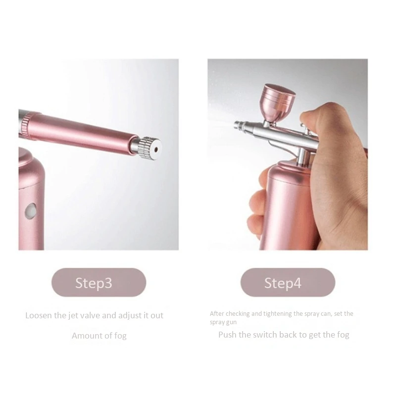 AB68 Multi-Function Rechargeable Air Spray Airbrush Kit Oxygen Sprays Sprayer Can Be Used For Beauty Hydrating Nail Pink
