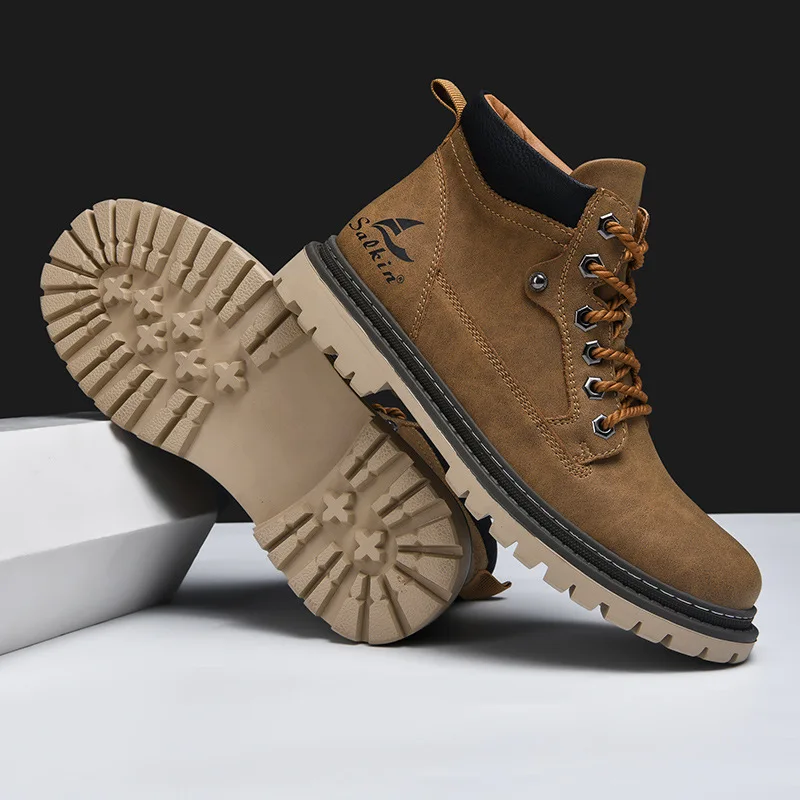 

Men Boots High Quality Handmade Leather Boots High Top Boot Outdoor Non Slip Hiking Ankle Boots High Top Men Sneaker Bota Hombre