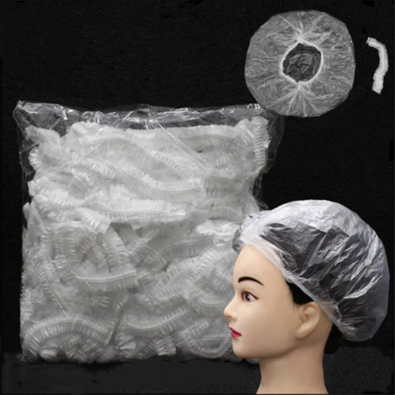 Gorro de ducha desechable de plástico impermeable, gorro de ducha para tinte de pelo de Hotel, transparente, para salón de belleza, 100 Uds.