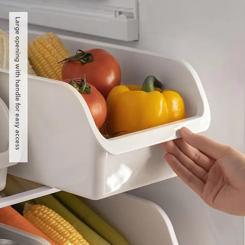 OFD Plastic Food Storage Box Refrigerator Vegetable Fruit Preservation Container Kitchen Organizer Grid Partition Home Use