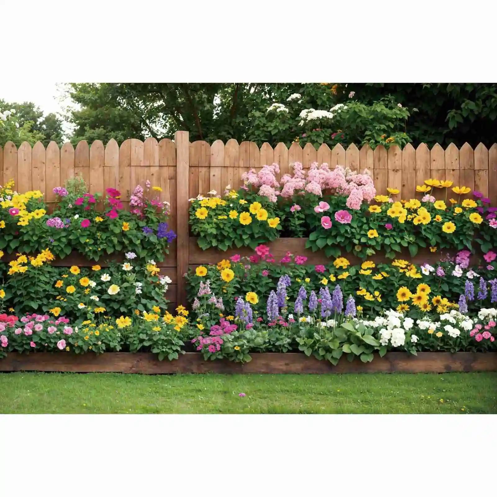 

Blossom Flower Garden Backdrops Photography Wooden Planks Fence Wall Grassland Personalized Baby Photobooth Photo Backgrounds