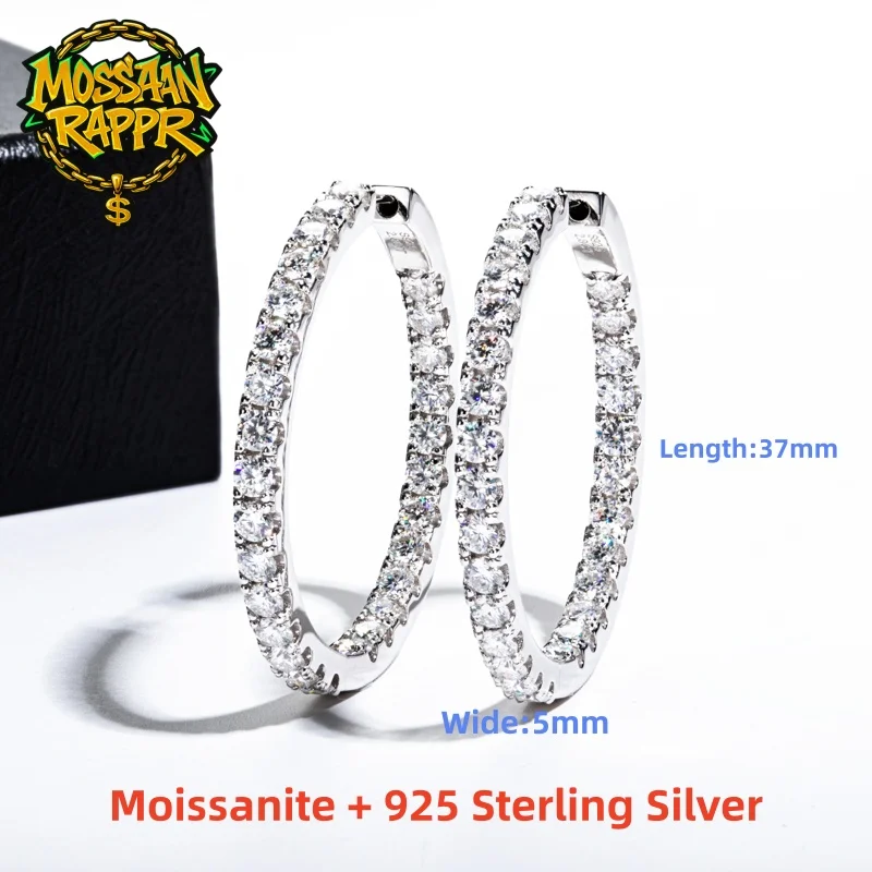 

MossanRappr 5,6 карата Муассанит с бриллиантами, большие серьги-кольца Huggie, роскошные серьги из стерлингового серебра 925 пробы, ювелирные изделия в стиле хип-хоп для женщин