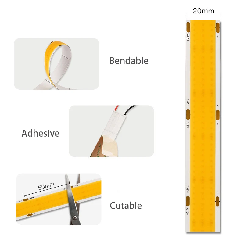 Super szeroka taśma LED COB 30mm 20mm równomiernie jasna ciepła biała taśma liniowa światło robocze 3000K 4000K możliwość przyciemniania 24V CRI90