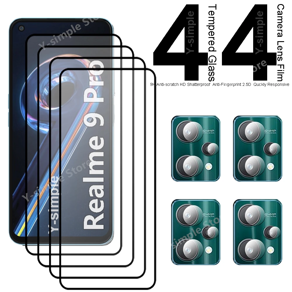 4+4 Phone Glass For Realme 9 Pro Plus Screen Protector Full Coverage Soft Camera Lens film For Realme 9i Tempered Glass