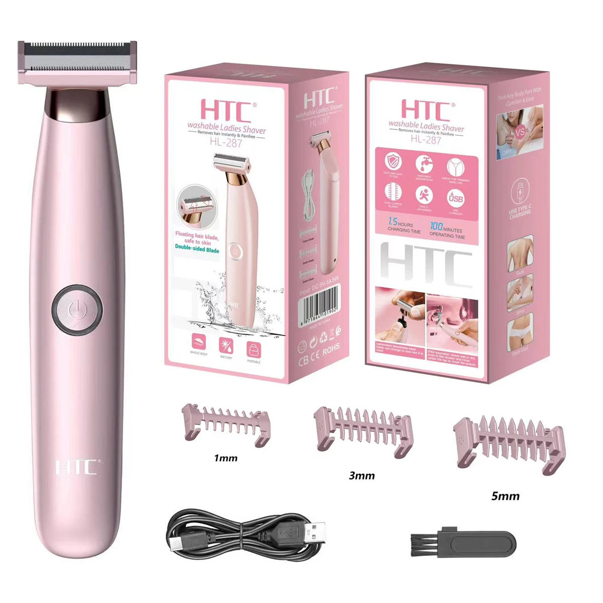 

HTC Women's Electric Groin Hair Trimmer Pubic Hair Trimmer Body Grooming Clipper Women Bikini Epilator Rechargeable Shaver Razor