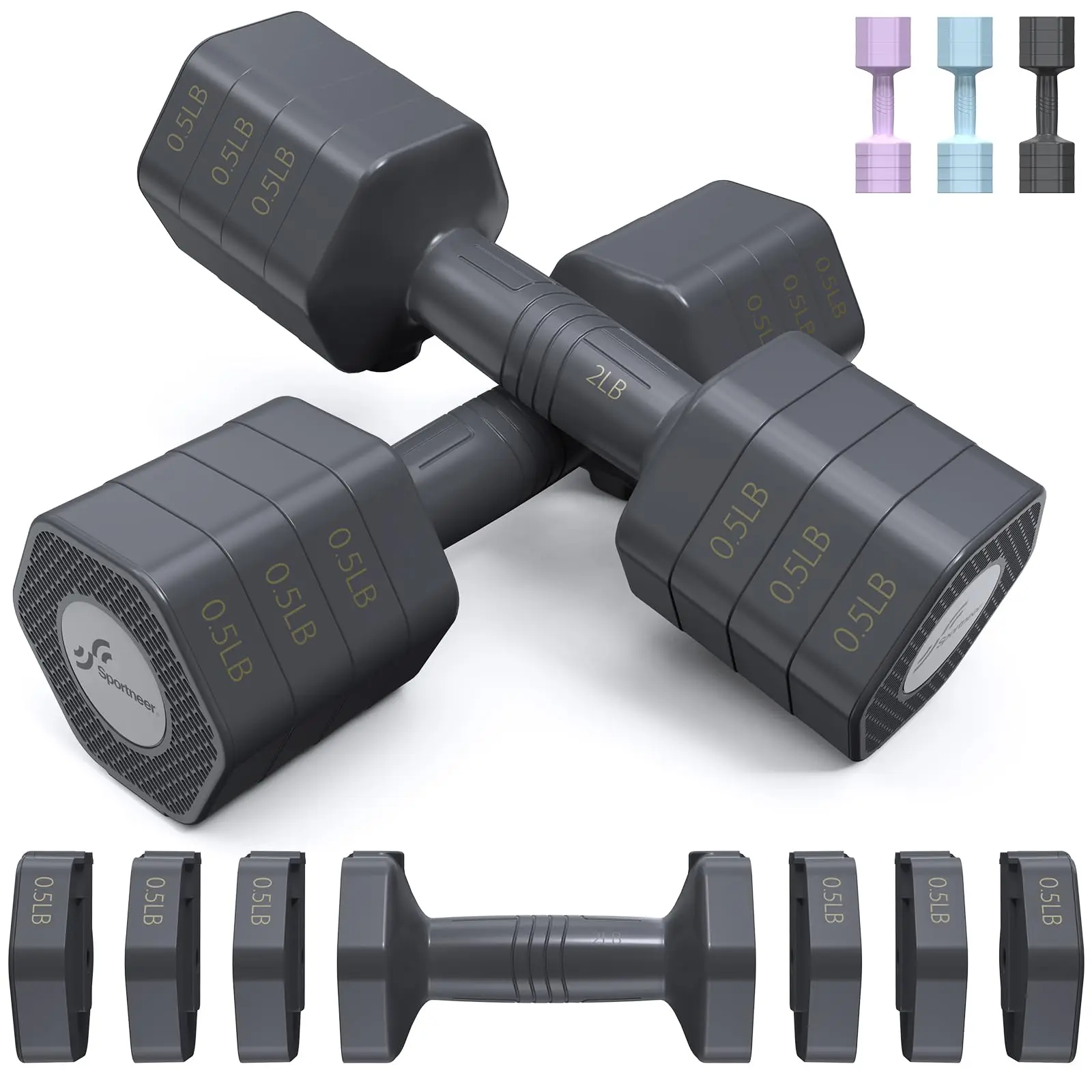 

Sportneer Adjustable Dumbbells 4-in-1 (2-5lb Each) Fast-Adjust Free Weights for Women Men Home Gym, Workout, Strength Training