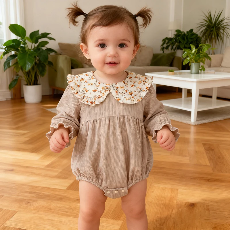 Spring Vintage Newborn Infant Baby Girls Romper Corduroy Baby Rompers Infant Floral Bodysuit Toddler Onepiece Baby Clothes