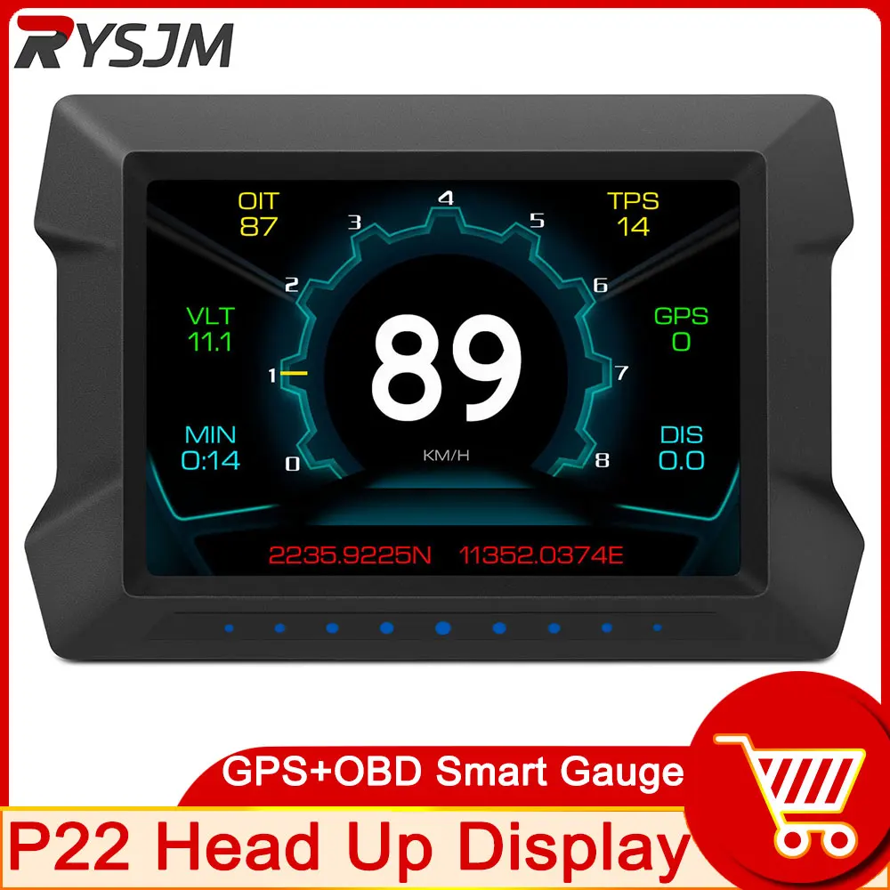 P22 OBD2 GPS HUD Head-up Display Speedometer with Alarm Water Temperature Voltage Fuel Consumption Clock Car LCD customized