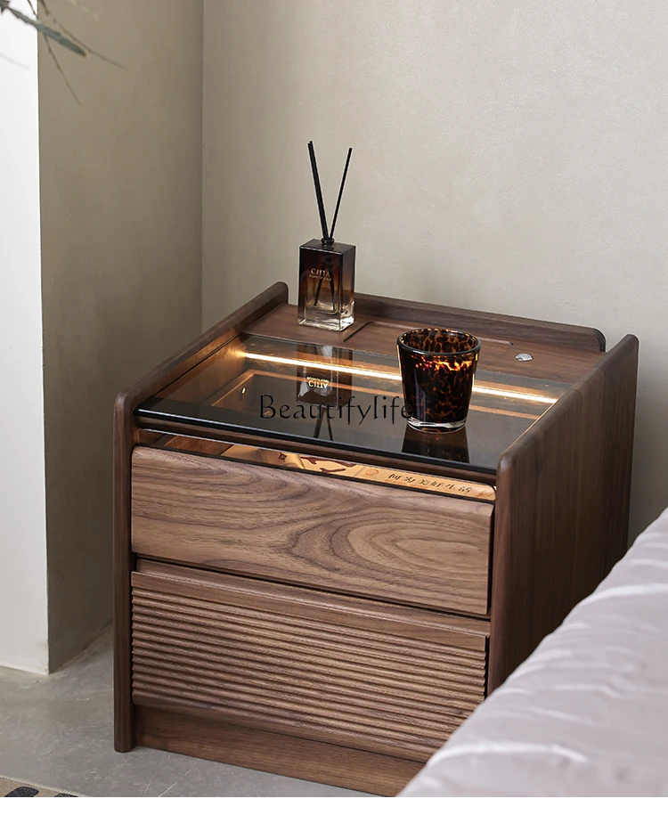 Nordic Solid Wood Bedside Cabinet Minimalist Bedroom Bedside Supporter Black Walnut Locker