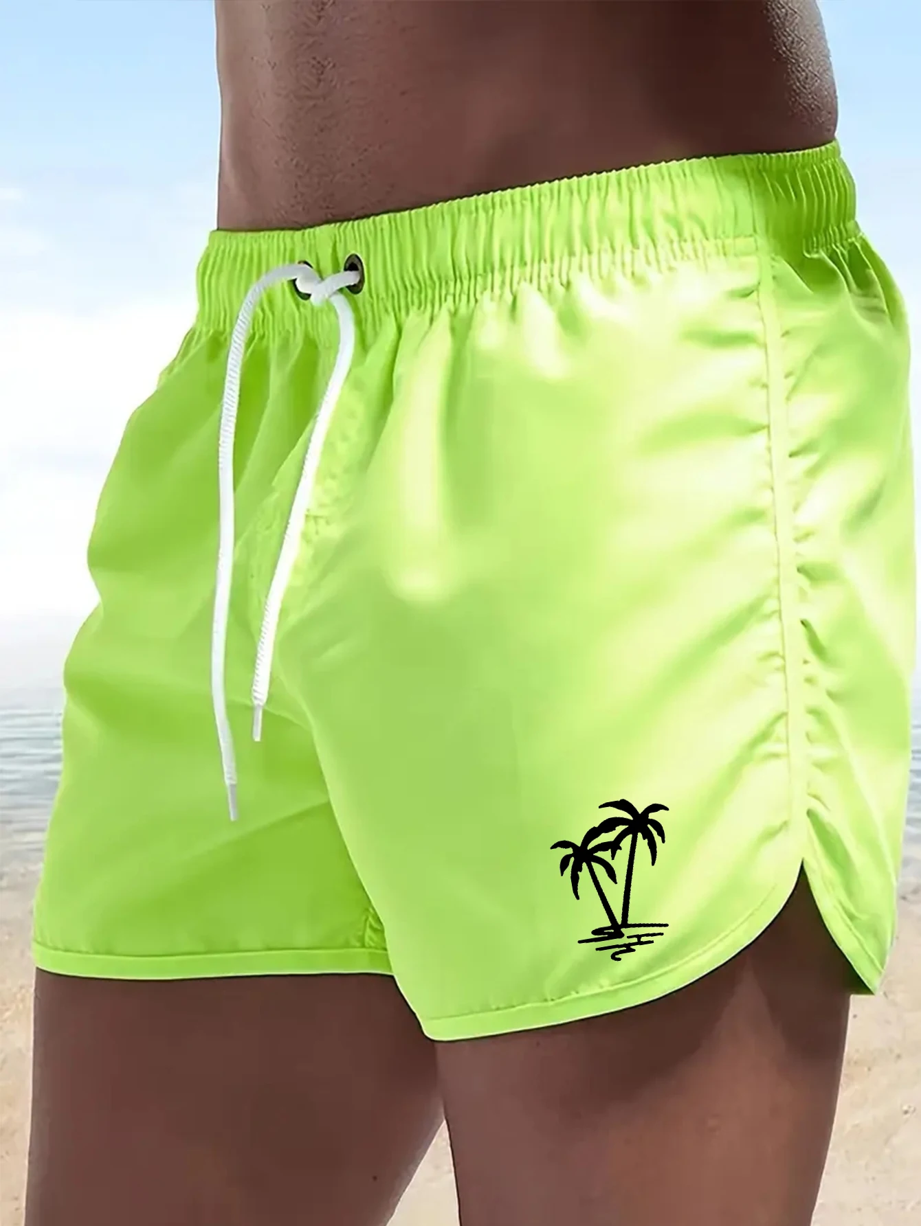 

Summer New Men's Sports Leisure Breathable Fitness Drawstring Quick Dry Loose Men's Beach Pants Solid Color Shorts Coconut tree
