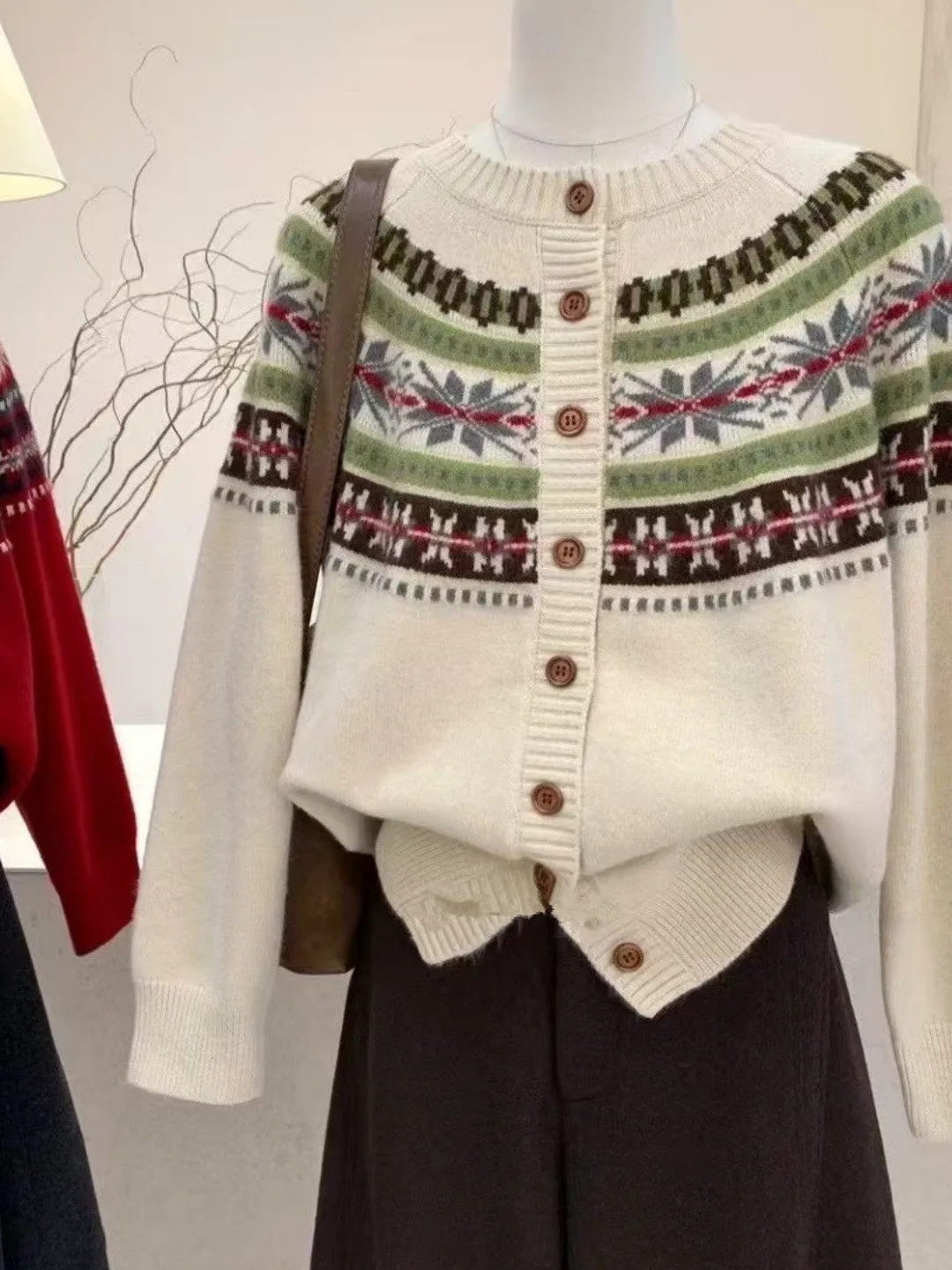 

Color Block Snowflake Knitted Sweater Casual Sweet Style Women's Open Cardigan Autumn Winter New Fashion Korean Retro Sweater
