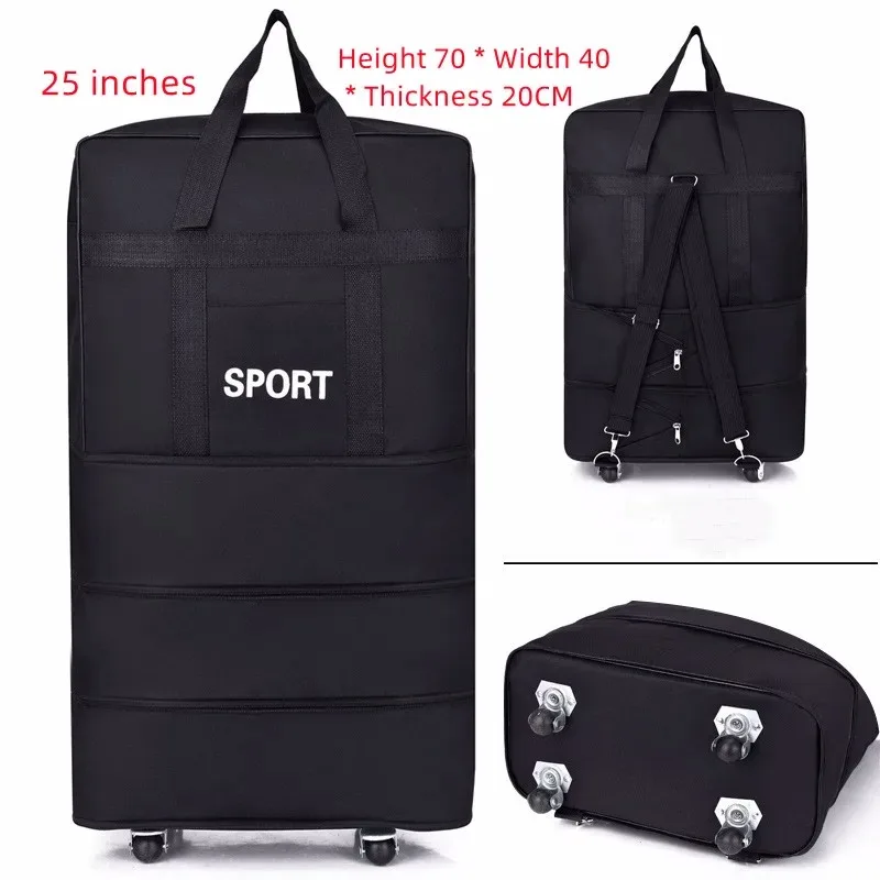 Expandable Foldable Luggage Bag With Wheels Oxford Trolley Suitcase Unisex  Large Collapsible Rolling Travel Duffle Carrier Bags