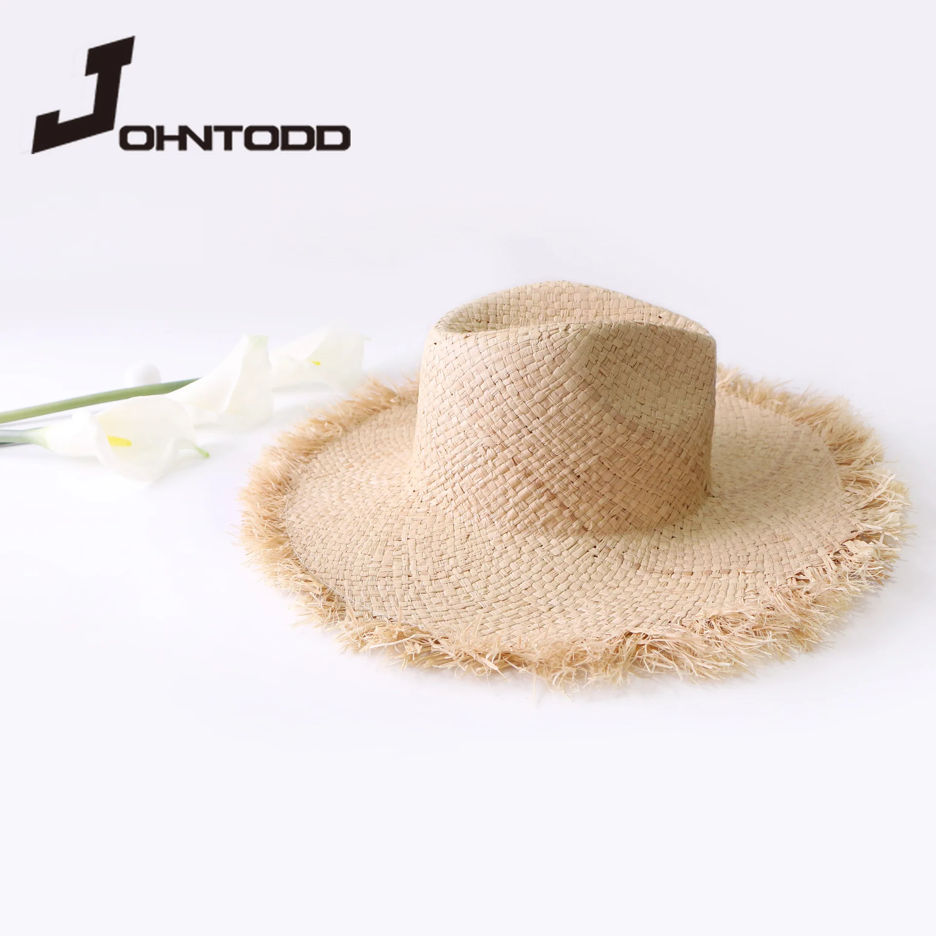 New handmade women\'s straw hat with big wide brim for girls high quality natural raffia Panama beach straw hat vacation sun hat