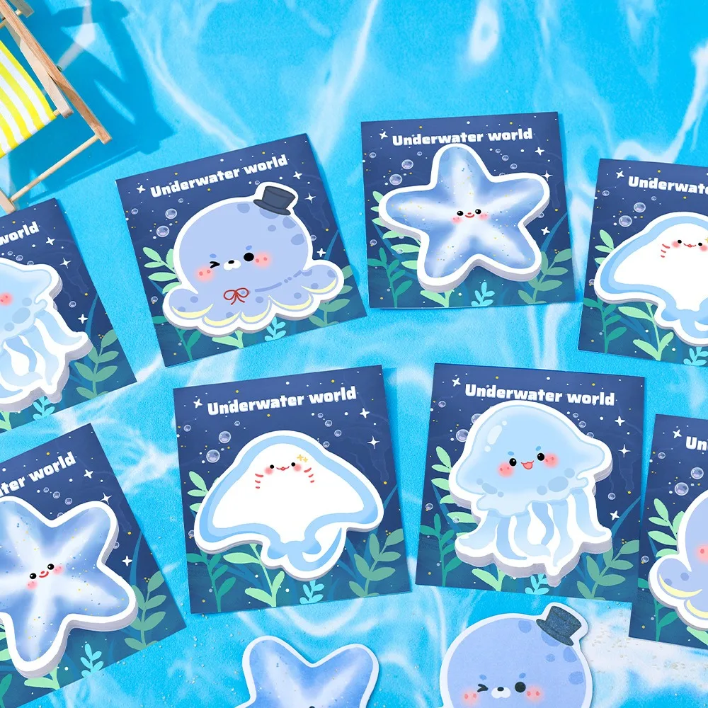 Removable Adhesive Manta Ray Jellyfish Memo Pads Ocean Animal Sticky Notes for Students School Gift High Aesthetic