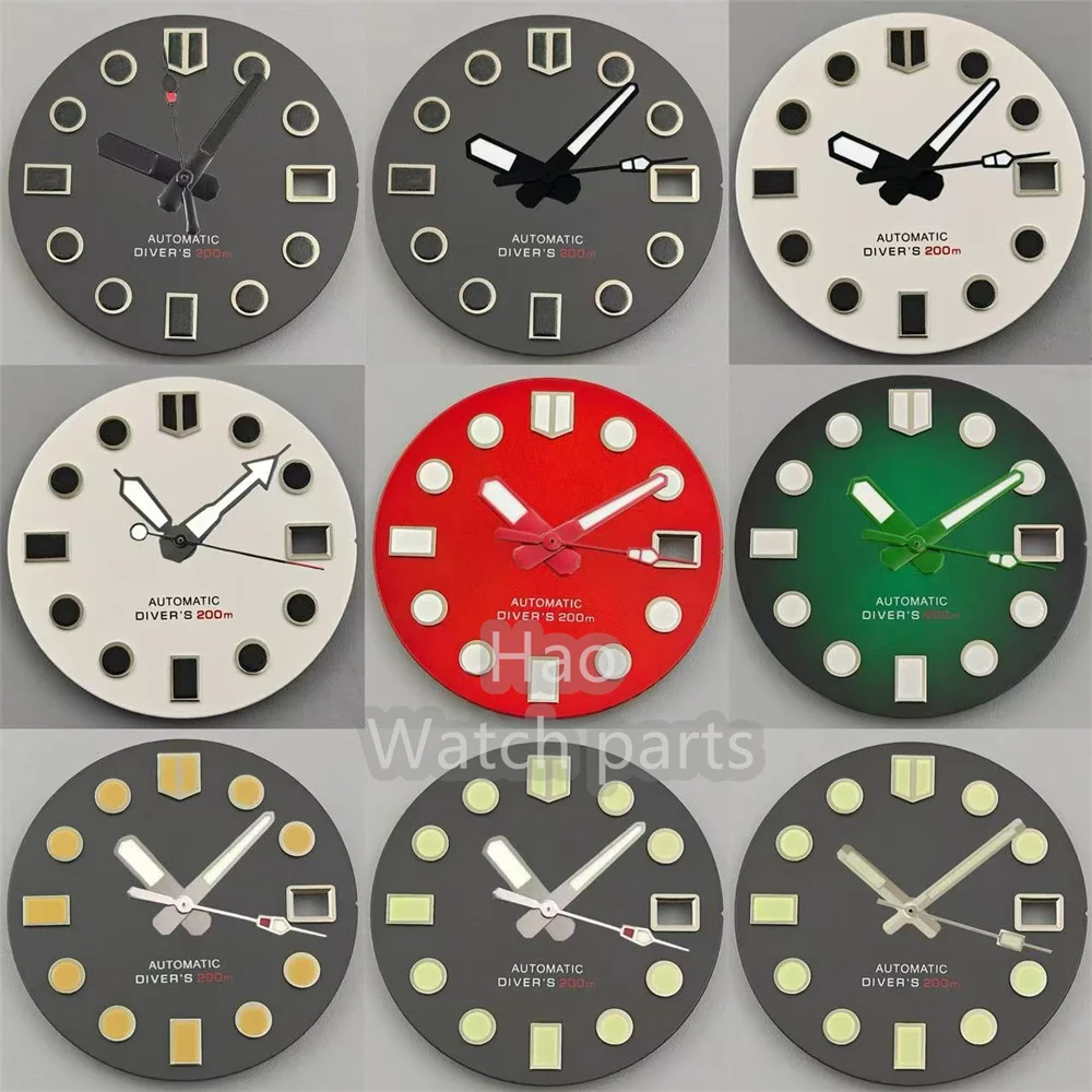 BLIGER 29mm Sterile Dial Black White Green Red Watch Dial With Hands Set Fit NH35 Movement Fit 3 o'Clock crown 3.8 o'Clock Crown