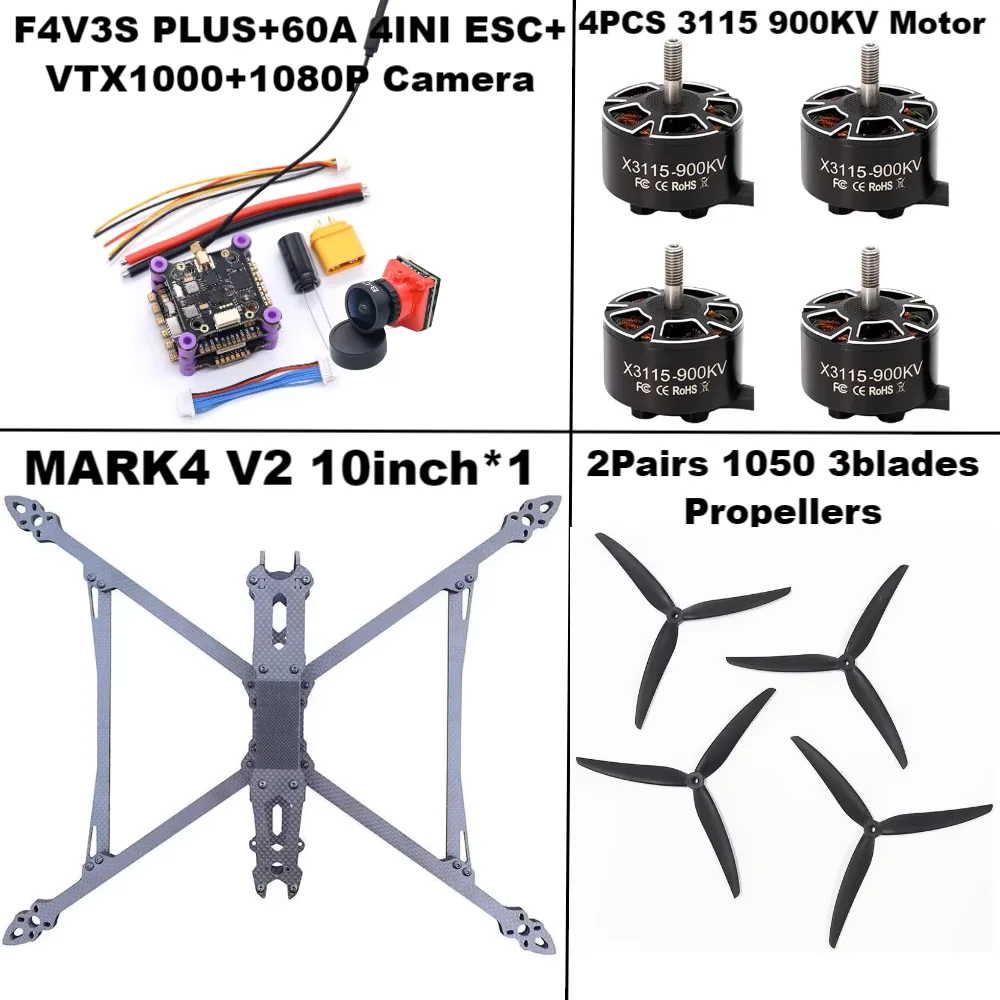 MARK4 V2 10인치 F4V3S/F4V3S PLUS 비행 컨트롤러 45/60A 4INI ESC 랙 드론 FPV 카본 파이버 PV 레이싱 드론 쿼드콥터 프리스타일