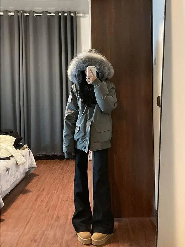 เสื้อโค้ทพาร์กาฤดูหนาวปี 2024 สำหรับผู้หญิง สไตล์อเมริกัน มีฮู้ด บุหนา ผ้าฝ้าย แจ็คเก็ตแฟชั่นลำลองทันสมัย เสื้อคลุมตัวนอก