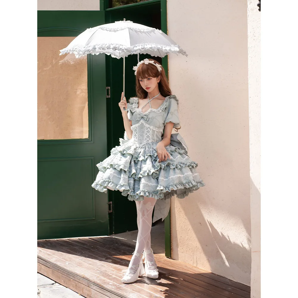 

Pink Gothic Puff Rose OP Lolita Princess Dress With Bow And Train Leopard Lolita Dress Heavy Industry Pompony Princess Dress