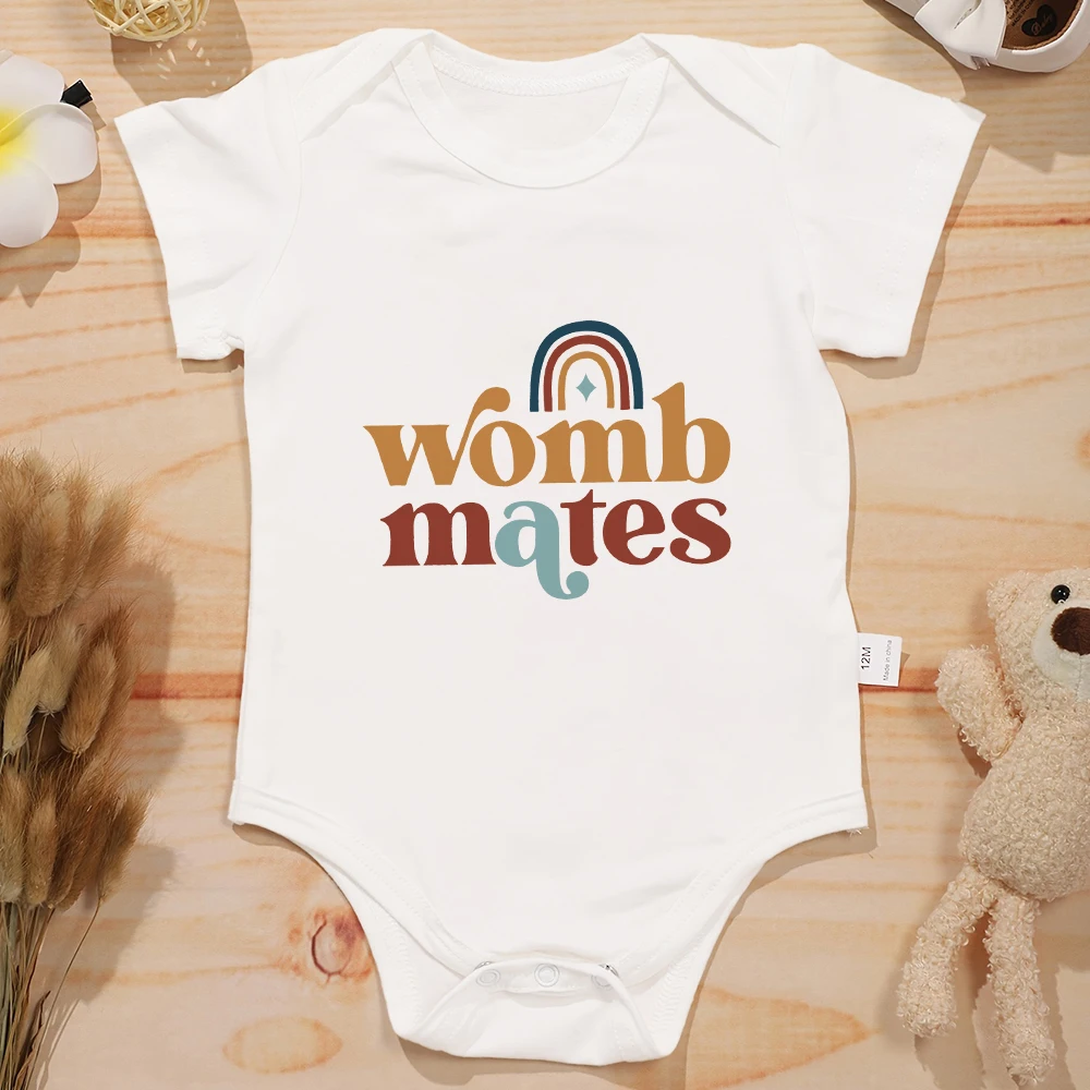 Cute Funny Twin Baby Boys Girls Clothes Womb Mates A B Fashion Newborn Onesie Pajamas Cotton Comzy Infant Outfits Bodysuits