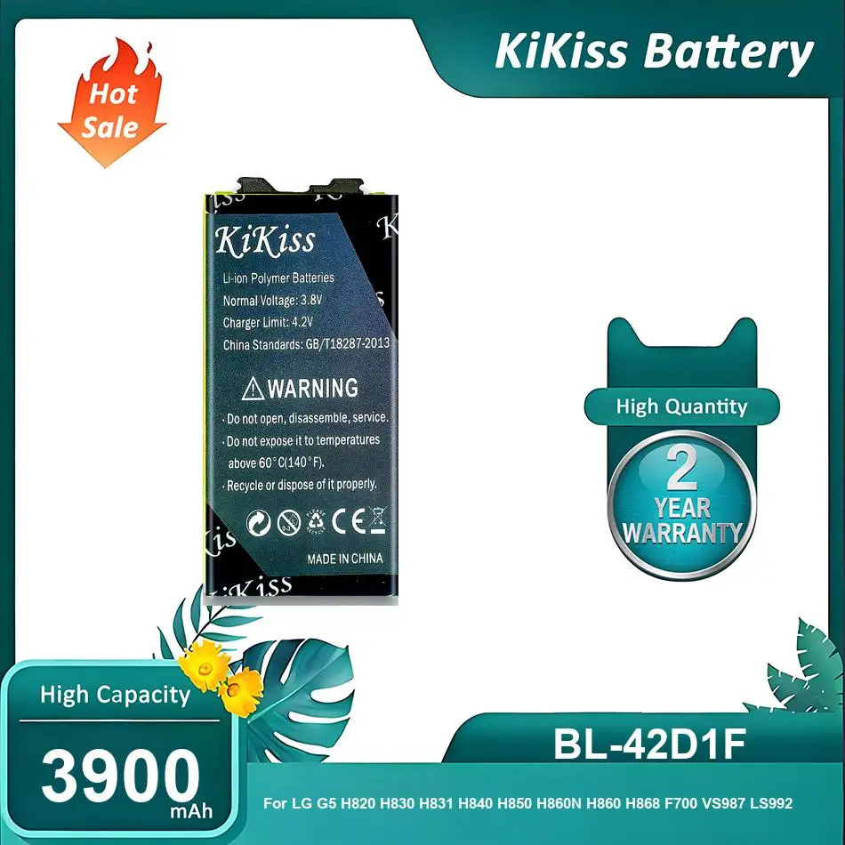

KiKiss Battery For LG G5 H820 H830 H831 H840 H850 H860N H860 H868 F700 VS987 LS992 US992 F700L F700S F700k,BL-42D1F,3900mAh