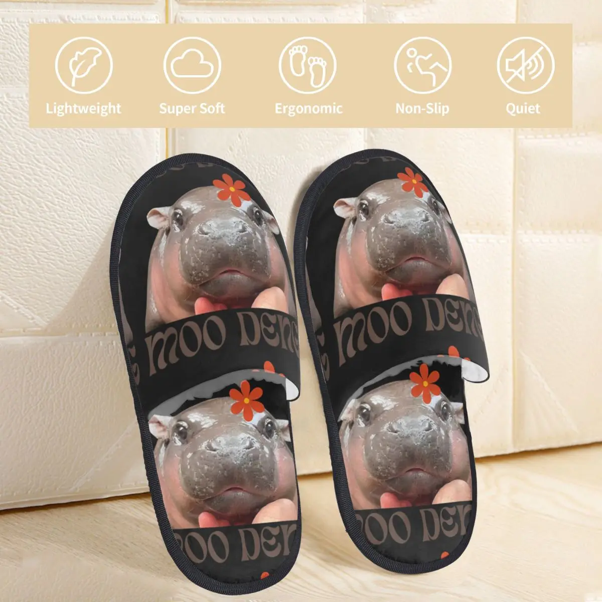 Moo Deng Bouncy Pig Home Cotton Slippers Living Room Cute Baby Hippo Cozy Memory Foam Slides Non Slip