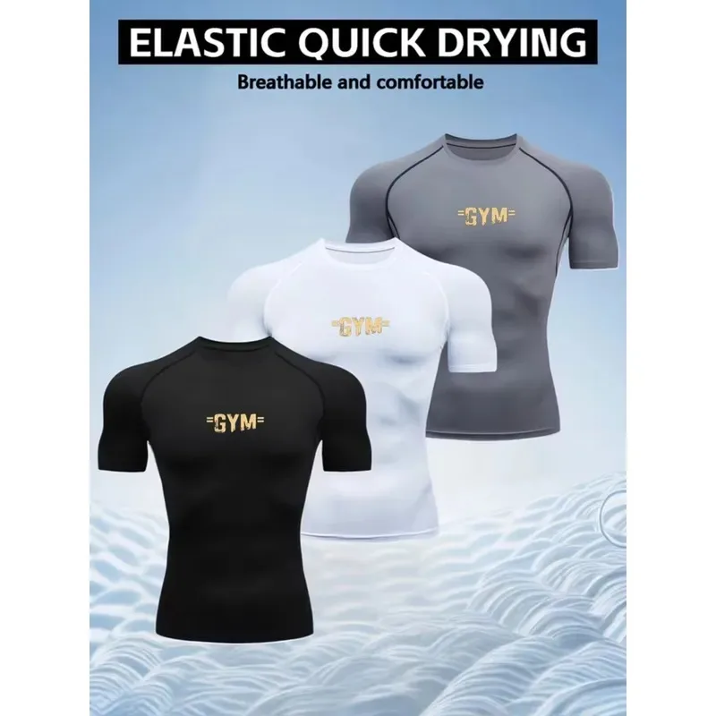 3 Pack Mens High Stretch Elastic Fitness Compression Tee Skin Tight Workout GymExercise Running Sport T Shirt