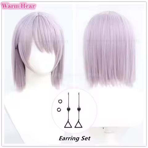 Fami Cosplay Wig Synthetic Anime Unisex Short 35cm Light Purple Wig With Earring Kiga Heat Resistant Hair Party Wigs + A Wig Cap