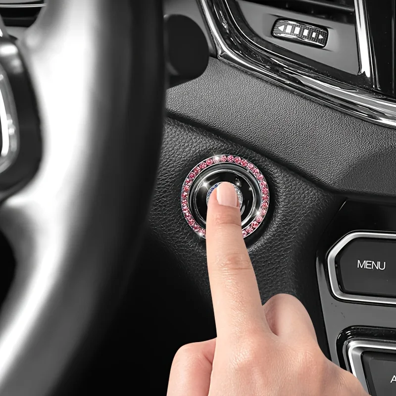 Universal Car Ignition Start Stop Button Crystal Rhinestone Ring Self Adhesive Bling Button Trim Sticker Interior Decor Accessor
